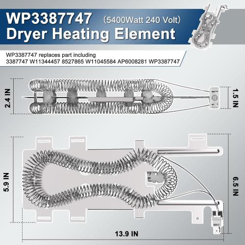 wp8544771 Heating Element Kit for Whirlpool Duet Dryer by Sikawai