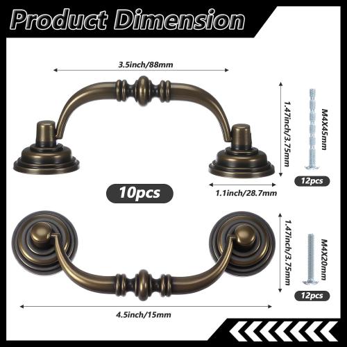 10 PCS Antique Drop Bail Drawer Pulls, 3.5 Inch Drawer Pulls