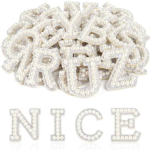 ASTARON 52 Pcs Self Adhesive Letter Patches Pearl Rhinestone Letter Stickers, Glitter Rhinestone Letters A-Z Embroidered Applique Patches Alphabet Cloth Patch for Clothes, Bags, Hat, Phone Case, DIY