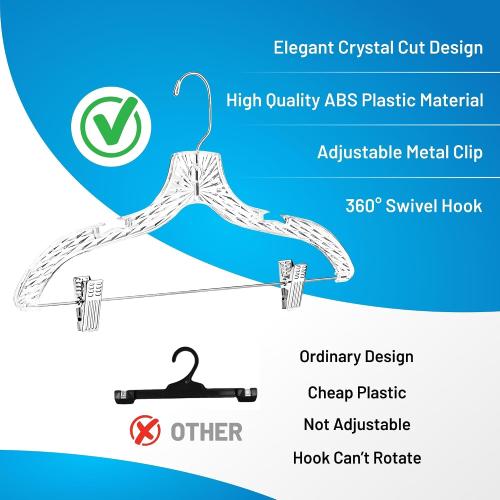 DEILSY™ Clothes Hangers with Clips 12 Pack Crystal Clear Plastic Hangers