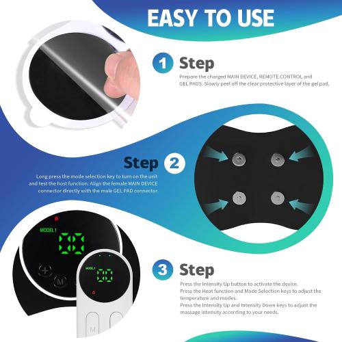 Heating TENS Unit for Pain Relief, Wireless Muscle Stimulator with Remote Controller, Portable Rechargeable Massager for Shoulder Waist Back Arm Leg (2 Pads)