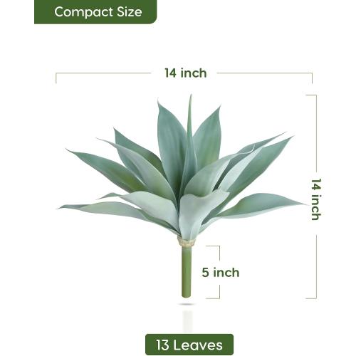 Velener Artificial Outdoor Blue Agave Plant - Small Size UV Resistant Fake Agave Plants for Indoor and Outdoor Decor(14 Inch)-2 Pack