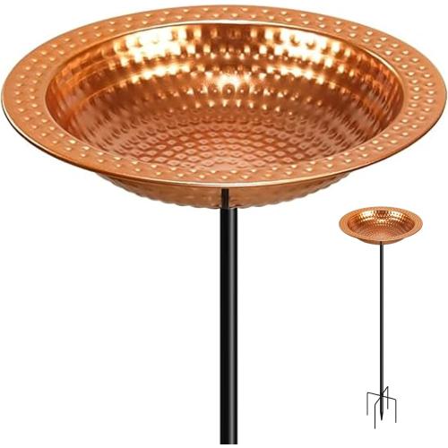 YADOOLIFE Metal Bird Bath Stand for Outdoors Garden, Bird Baths Birdbaths Bowl with Stake, Hand-Hammered Standing Birdbath, 5-Prong Base (Standing Bird Bath)