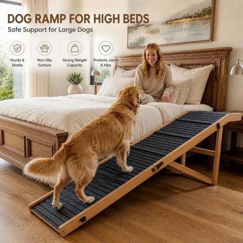 Adjustable Dog Ramp for Large Dogs, High Bed and SUV | Solid wood ramp with adjustable height settings, non-slip surface and 200 lb capacity for large and extra-large dogs