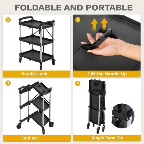 DWVO 350 LBS Foldable Folding Utility Cart on Wheels, Foldable Service Collapsible Utility Carts with Wheels, Collapsible Rolling Cart with Locking for Garage Home Restaurant