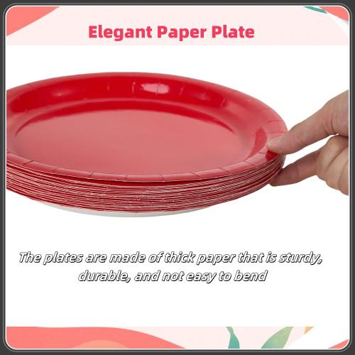 Ottin 50-pack Red Valentine's Paper Dessert Plates 7'' Disposable Appetize Cake Plates for Birthday Wedding Party Snacks Daily Use, President's Day, Mother's Day, Memorial Day