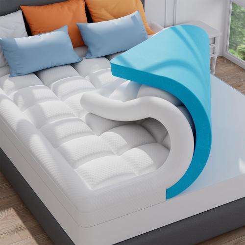 ELEMUSE 3 Inch Cooling Memory Foam Mattress Topper Full, 2 Inch Pressure-Relieving Memory Foam and 1 Inch Thick Soft Viscose Made from Bamboo Pillow Top for Hot Sleepers, Removable & Washable Cover