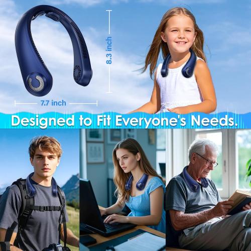 Portable Neck Fan with Neck Support, 5 Speeds, Lightweight, Rechargeable Personal Hands Free Wearable Neck Fans that Blow Cold Air for Hot Flashes, Disneyland, Travel Essentials, Gifts for Men Women