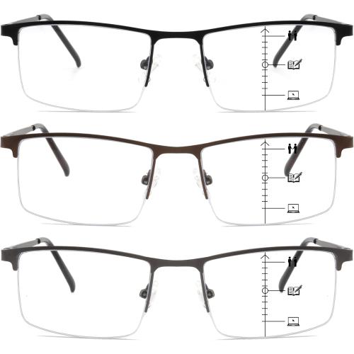 Progressive Reading Glasses for Men,Lightweight Metal Multifocus Readers,Premium Half Frame Blue Light Blocking Eyeglasses 2.50