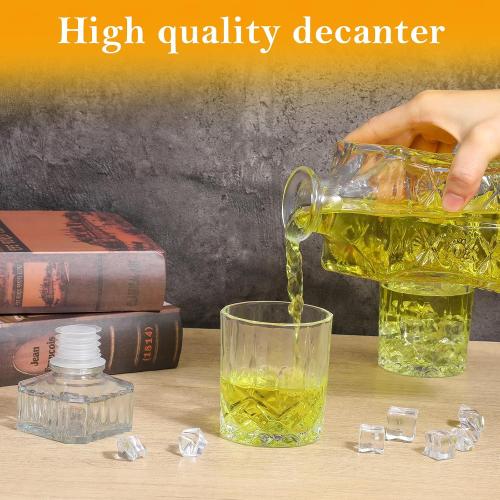 Whiskey Decanter Set with 2 Whiskey Glasses, Glass Liquor Decanter Set, Crystal Decanters Sets for Tequila, Bourbon, Brandy and Vodka, Ideal Gift for Men Home Bar Decor, 25oz