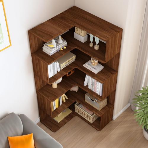 IOTXY 6-Tier L-Shaped Corner Bookshelf, Tall Bookcase, Oak