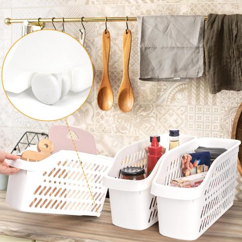 Coloch 2 Pack Plastic Under Sink Organizer with Wheels, Roll Out Bottle Organization Bins Narrow Kitchen Cabinet Organizers Multifunctional Plastic Organizer Basket for Under Sink, Kitchen, Bathroom