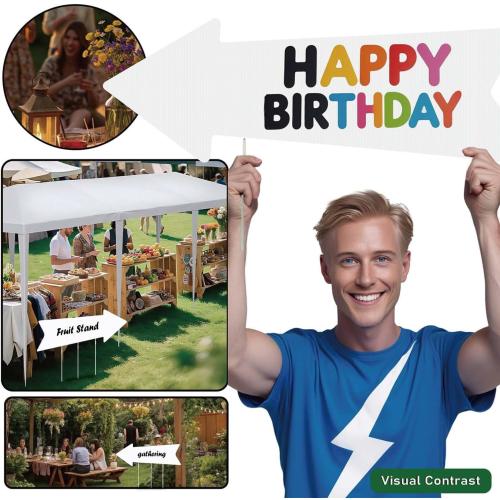 ‌Jumbo 6-Pack Blank Arrow Yard Signs with Stakes - 33x12 Oversized Wedding Directional Signs, Birthday Party Decorations, This Way Arrow Signs for Outdoor Events, Reusable Yard Markers