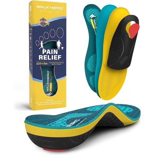 WalkHero Heavy Duty High Arch Support Insoles, 220 lbs Orthotics Inserts