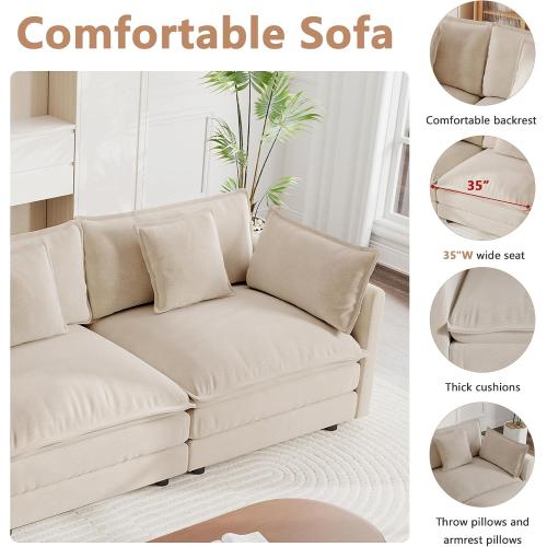 mikibama Luxury Loveseat Sofa Couch, 76 Modern Chenille Deep 2-Seater Cloud Couch with 2 Armrest Pillows and 2 Toss Pillows, Love Seat for Living Room Bedroom Office Apartment, Light Coffee