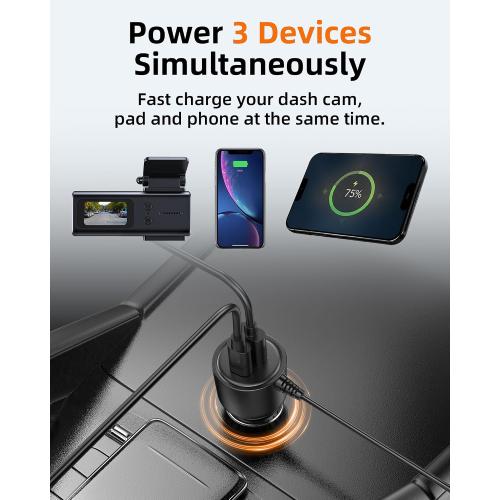 Dash Cam Power Cord USB C – 11.5FT Dashcam Power Adapter with Dual Ports Fast Charging, Compatible with Redtiger, Wolfbox, Vantrue and Most Dash Cameras