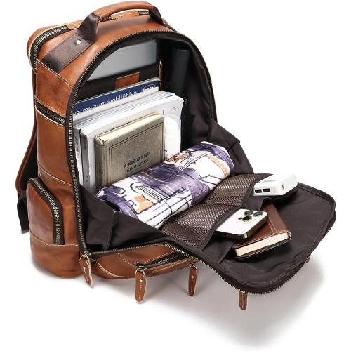 LANNSYNE Leather Backpack for Men, 15.6 Laptop Backpack, 24L Rucksack