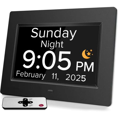 Digital Alarm Clock with Date and Day of the Week for Dementia Seniors, Multiple Alarm Types Sets,Voice Announcement Time, Auto DST, Gifts for Elderly People with Dementia & Alzheimers