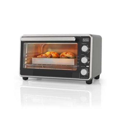 Black   Decker Crisp 'N Bake PRO 6-Slice Air Fryer Toaster Oven with Basket, Pan, Rack & Tray, Stainless Steel