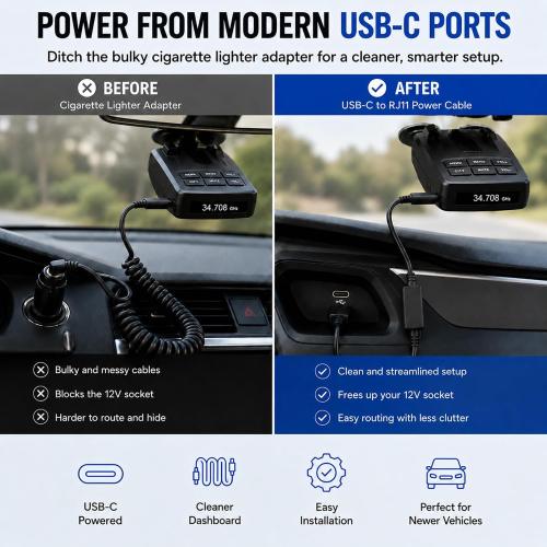 5.6FT USB C to RJ11 for Uniden Radar Detectors Power Cord, 5V to 12V