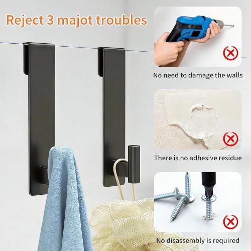 Shower Door Hooks, Towel Hooks Fit 3/8 (10mm) Glass Door, Black