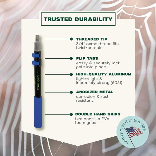 EVERSPROUT 5-to-12ft Telescoping Durable Duster with Extension Pole – Lightweight 3 Stage Cobweb Duster – Extendable to 20ft Reach for Cleaning High Ceilings and Spider Webs MAY HAVE MISSING PIECES