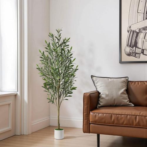 Alupssuc 3FT Faux Olive Tree with Fruits White Pot, Indoor Home Decor 2 pack