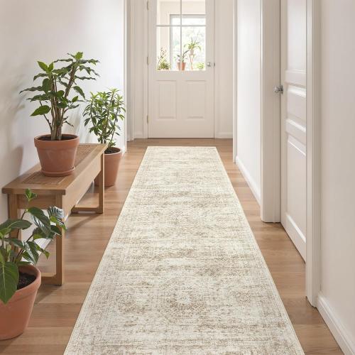2x8 Runner Rug Non Slip,Washable Hallway Runner Rug,Beige