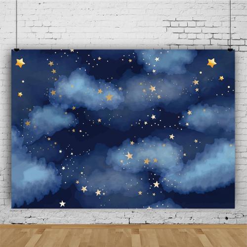 Stars Backdrop Night Sky Backdrop Twinkle Little Star Photography Background Blue Themed Happy 1st Birthday Party Banner Newborn Baby Shower Child Kids Portrait Photo Studio Props 7x5FT Vinyl