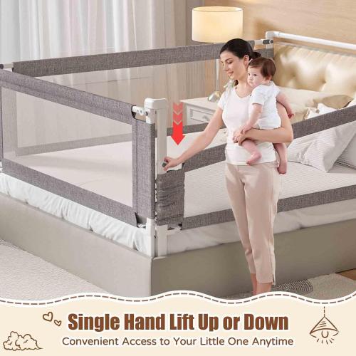 3-Piece King Size Bed Rail for Toddlers - Height Adjustable Baby Bed Rail Guard with Headboard Rod,Safety Bed Rails for King Size Bed with Child Lock(78.74x78.74x74.8 Inch)