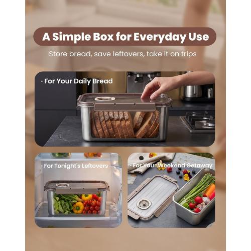 Airtight Stainless Steel Bread Box, Large Bread Storage Container, 2 Packs