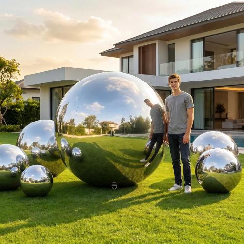 6PCS Inflatable Mirror Ball PVC Airtight Big Shiny Balls Inflatable Large Hanging&Standing Disco Ball Silver & Gold & Iridescent Giant Mirror Ball for Party & Wedding & Event Decoration