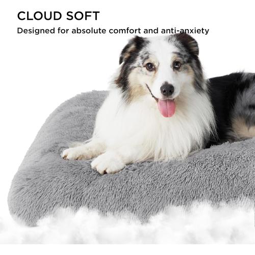Washable Medium Dog Bed for Crate, Faux Fur Dog Crate Pad for Medium Breed, Plush Soft Comfort Dogs Sleeping Mat, Anti-Slip Pet Kennel Pad, Grey