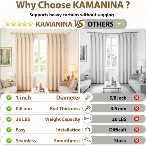 KAMANINA Gold Curtain Rod 32 to 58 Inch, Heavy Duty Window Treatment Rods
