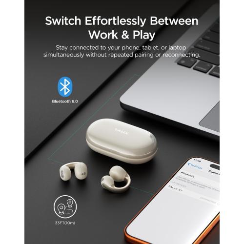 Open Ear Earbuds, Clip-On Design, Wireless Bluetooth 6.0 X7, White