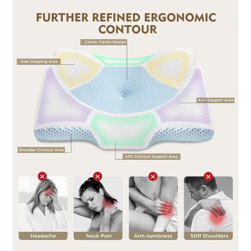 Osteo Cervical Pillow for Neck Pain Relief, Hollow Design Odorless Memory Foam Pillows with Cooling Case, Adjustable Orthopedic Bed Pillow for Sleeping, Support for Side Back Sleepers