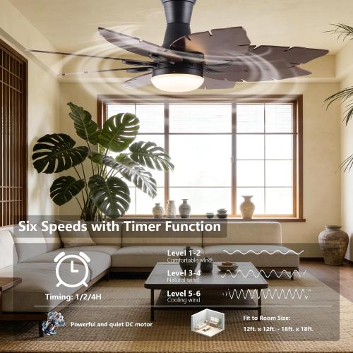 52'' Palm Leaf Ceiling Fans with Lights,Handmade Wooden Dual Fan Blades,Tropical Ceiling Fans with Remote,22W 3 Color LED Light, DC Reversible Motor, Low Profile Ceiling Fan for Patio, Living room