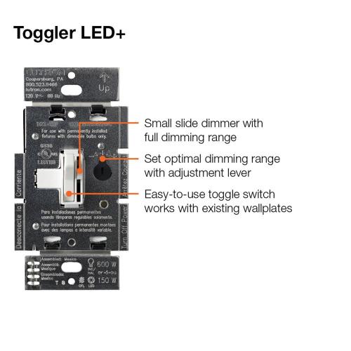 Lutron Toggler Single-pole/3-way LED Toggle Light Dimmer Switch, Light Almond