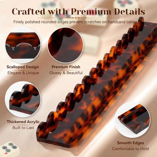 1 PC Mahjong Rack with Magnetic Pusher, 20 Inch Orange Tortoise Premium Thickened Acrylic Scalloped Mahjong Rack with Pusher for American Mahjong, Gift for Mahjong Lovers