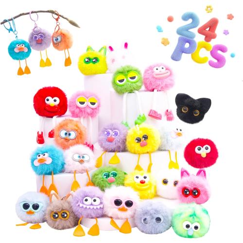 OMyFav 24PCS Party Favors Keychains - Fuzzy keychains Bulk for Kids