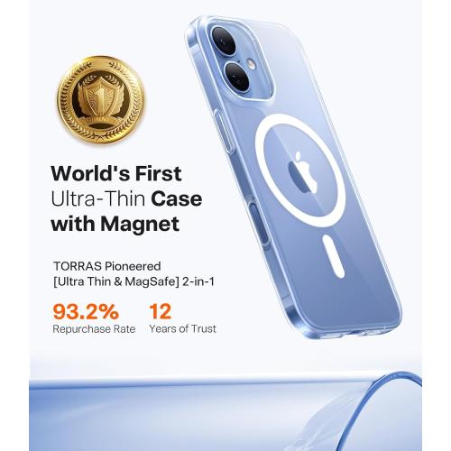 TORRAS Magnetic Slim Fit for iPhone 17 Case, Ultra-Thin Compatible with MagSafe, Stronger Magnetic   Thinner, Lightweight Matte Anti-Scratch Hard PC Cover Phone Case for iPhone 17, Clear