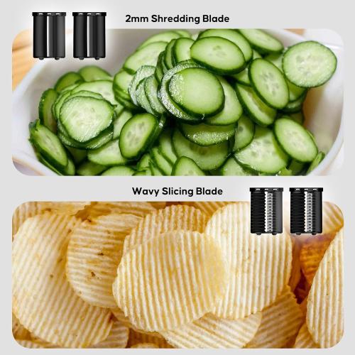 Electric Cheese Grater,300W DC Motor Salad Maker,Electric Slicer Shredder with 5 Different Shapes of Blades,Electric Vegetable Cutter for Potato,Carrot,Black