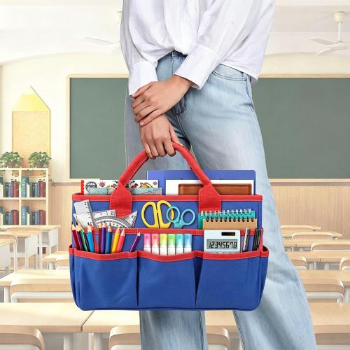 Mewise Teacher Handle Tote Bag Organizer,Tote Bag Organization for Crafts,Art,Paper,Books,School,Sewing,Travel with Handles,Ofiice Supplies Storage (Blue)