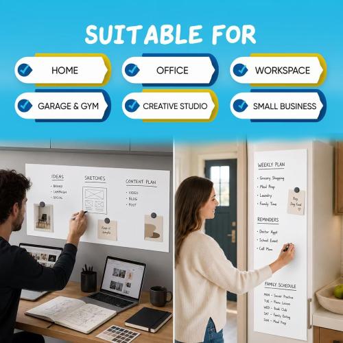 2-Pack, 39 x 18 Magnetic Whiteboard Contact Paper, Adhesive & No Ghosting Magnetic Dry Erase White Board Sticker for Wall Ideal for Playroom Home Office