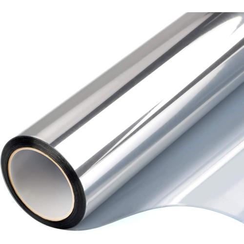 Filmgoo Window Privacy Film One Way Daytime Mirror Tint Treatments UV Heat Control Vinyl Stickers Sun Block Glass Paper Door Covering Reflective 35.4 Inch x 6.5 Feet Silver