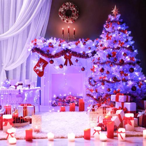 JMEXSUSS 200 LED Purple Halloween String Lights Indoor Outdoor Clear Wire