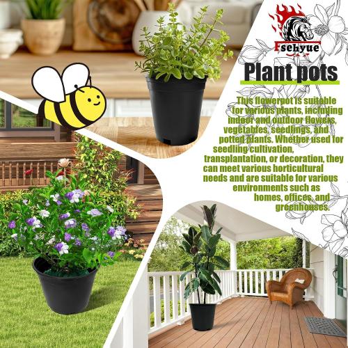 3 Gallon Nursery Pots Plastic Container Injection Molded Pot for Plants Flexible with Drainage Holes Suitable for Plants Soil Growers or Hydroponics Black 10 Pcs