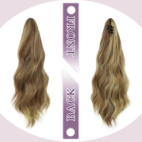 FELENDY Ponytail Extension 16 Claw Clip in Ponytails Hair Extensions Long Wavy Pony Tails Natural Looking Synthetic Hairpiece for Women Blonde Mix Light Brown