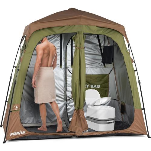 Camping Shower Tent Deluxe Changing Room Easy Set Up Privacy Shelter,Large Toilet Tent with Floor Drain Design for Beach, Camping,Hiking with Stakes and Ropes for Stability