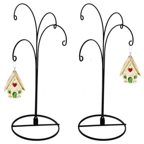 HOHIYA 2pcs Ornament Display Stand Holder Christmas Iron Hanger Hook 4 Arms 12inch Black